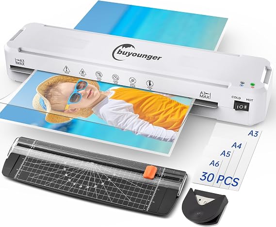 Buyounger A3 Laminator with 30 Laminating Pouches, Fast 60s Warm Up