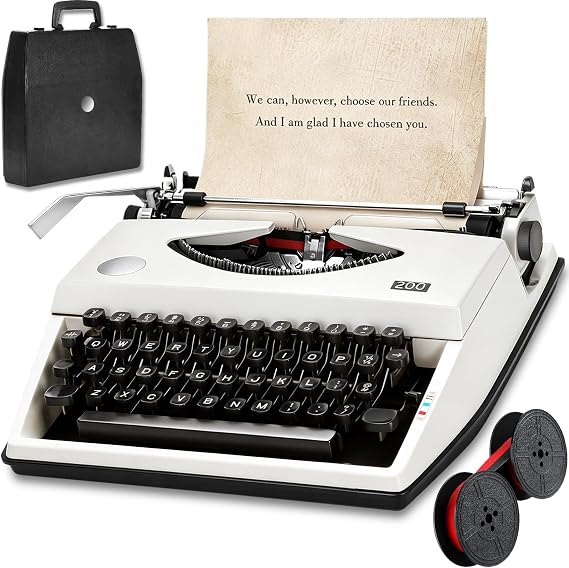 Manual Typewriter with Ribbon, Mechanical Retro Portable Typing Machine