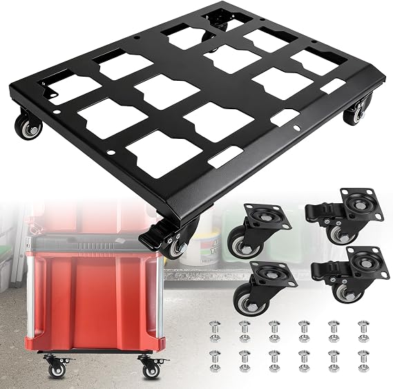 LAZORA Duty Tool Box Dolly Compatible with Milwaukee Packout Toolbox Milwaukee Packout Carts with Locking Casters, No Drilling Required, Milwaukee Dolly with Screws