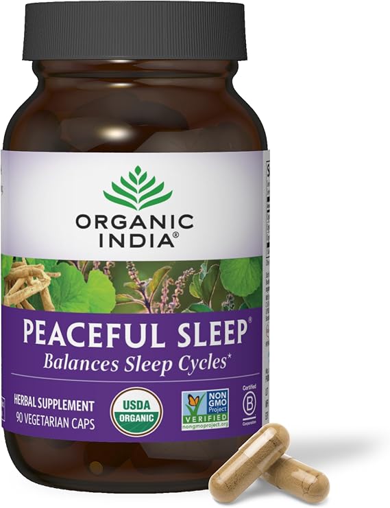 Organic India Peaceful Sleep Herbal Supplement, Non-GMO, 90 Capsules