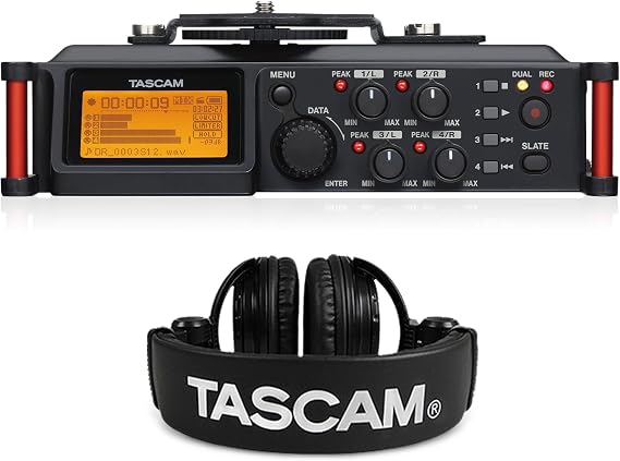 TASCAM DR-70D Portable Audio Recorder + Studio Headphones Bundle