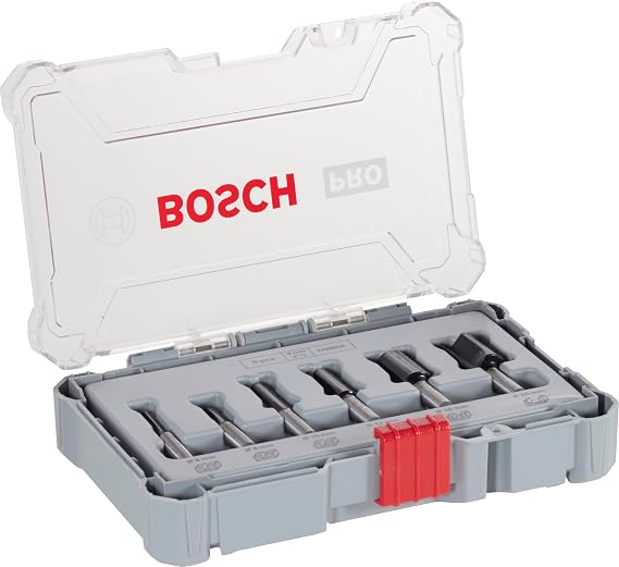 Bosch Professional 6 parçalı oluk freze seti (ahşap için, 8 mm şaftlı üst freze aksesuarı)