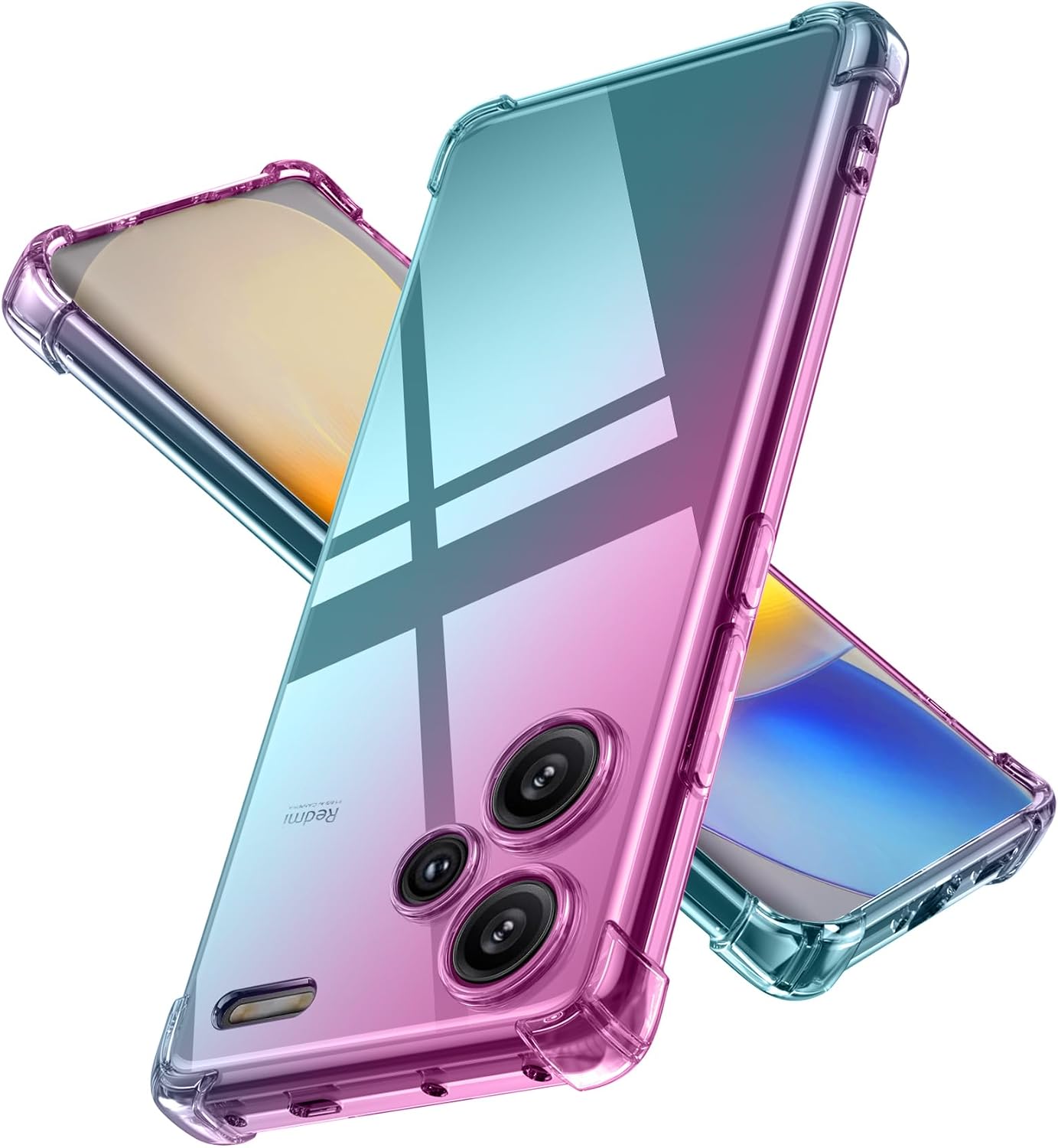 Redmi Note 13 Pro 5G Case, Gradient, Clear, Full Protective Cover, Redmi Note 13 Pro Plus 5G Case, Shockproof, Shock-Absorbing, TPU, Shockproof, Soft, Lightweight, Thin, Drop Prevention, US Military