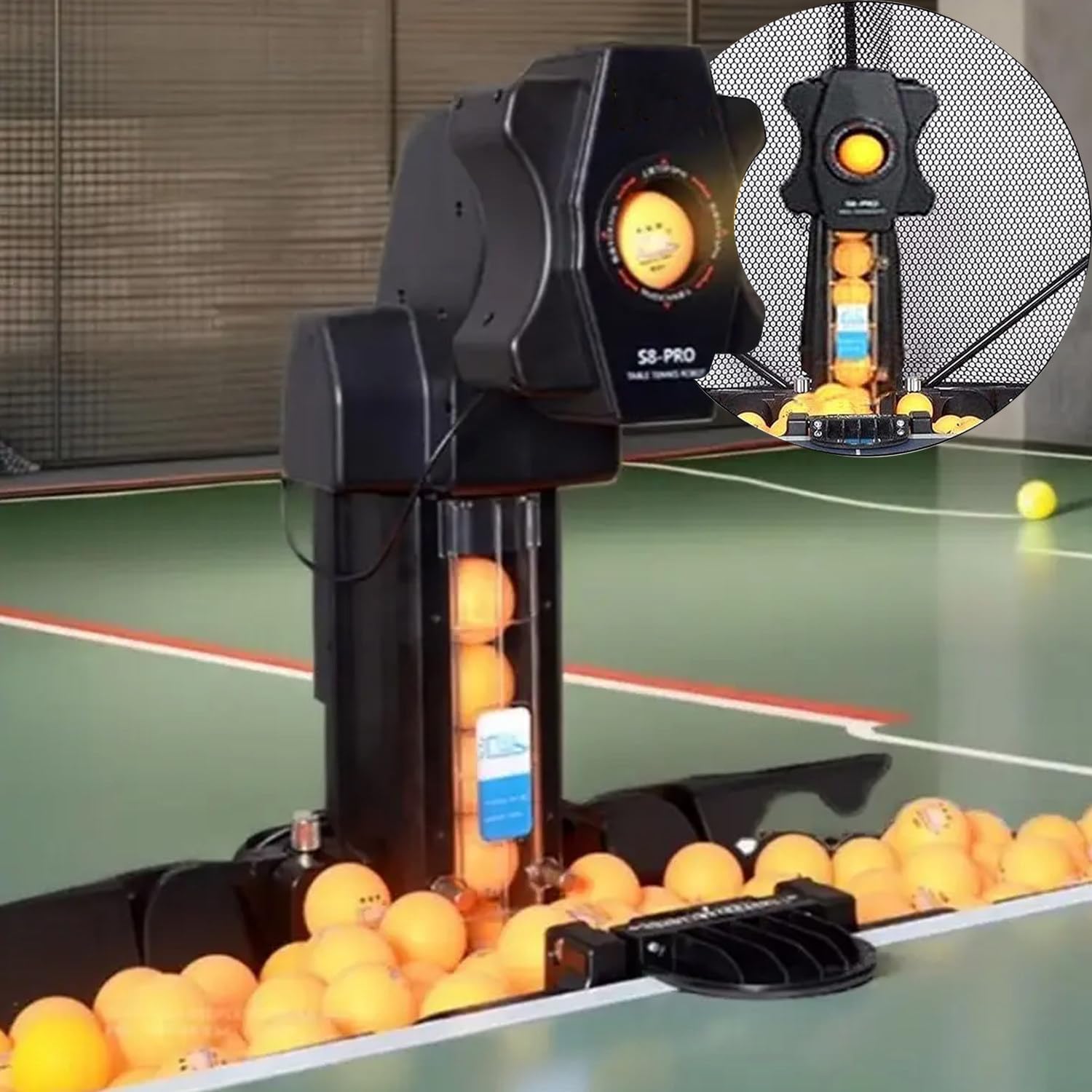 Professional Table Tennis Robot S6-PRO - Multiple Serving Methods, 4 Training Modes & Automatic Ball Unloading, 300-Ball Capacity With Ball Collecting Net