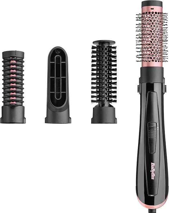 BaByliss Perfect Finish Air Brush - Perfect Hairstyles, 3 Attachments for Smoothing, Adding Volume and Shaping, 2 Heat Settings + Cool Air, Ionic Anti-Frizz Technology, AS126E