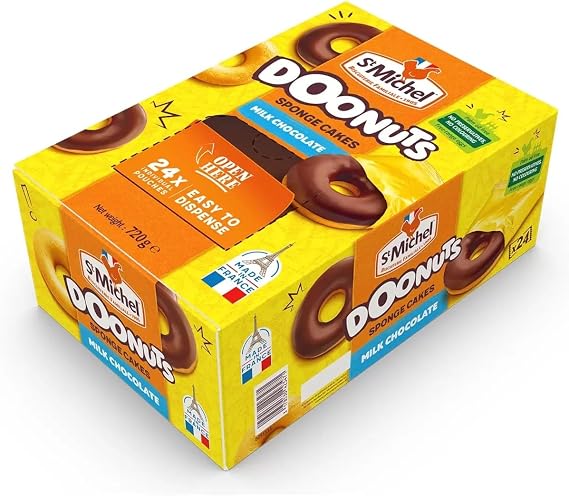 Tropical Gold St Michel Chocolate Coated Donuts 24 Pack – French Chocolate Covered Mini Donuts, Soft Sweet Snack Cakes, Individually Wrapped Treats, Perfect for Lunchboxes, Tea Time & Sharing