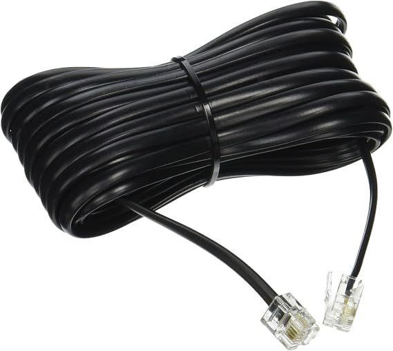 25' Ft Foot Black Phone Telephone Extension Cord Cable Line Wire With Standard Rj-11 Plugs
