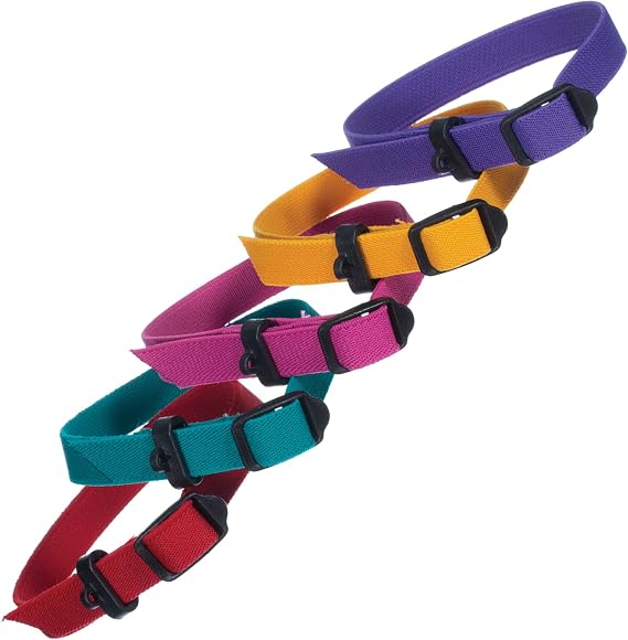Breeders Edge ID Me Collars, Adjustable Nylon Training Collars for Puppies and Kittens, Washable with Elastic Panel and Strap Keeper, 5 Pack, 12 x 14", Assorted Colors