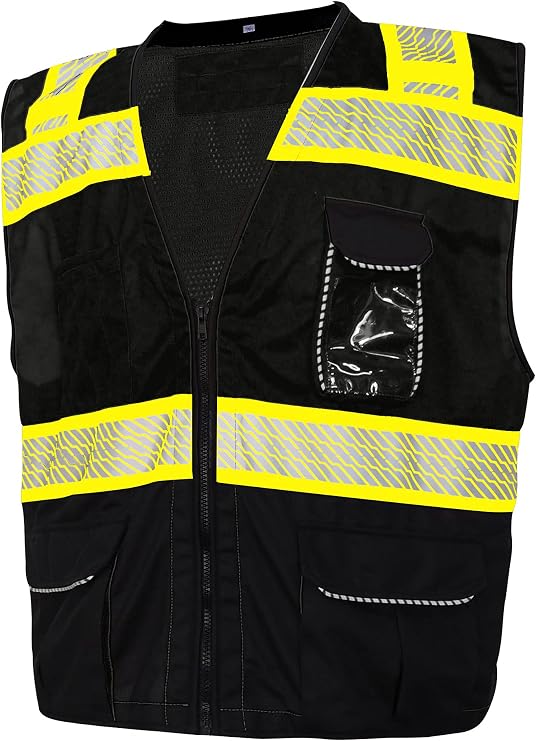 L&M 10 Pockets Class 2 ANSI High Visibility Reflective Safety Vest Heavy Duty Solid/Mesh with Zipper