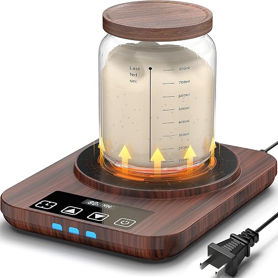 Sourdough Starter Warmer Mat - 24H Timer - Precise 1F Thermostat Control (70-110F) - Smart Memory Warming On/Off - Warming Heating Pad for Sour Dough Starter (Wood Grain)