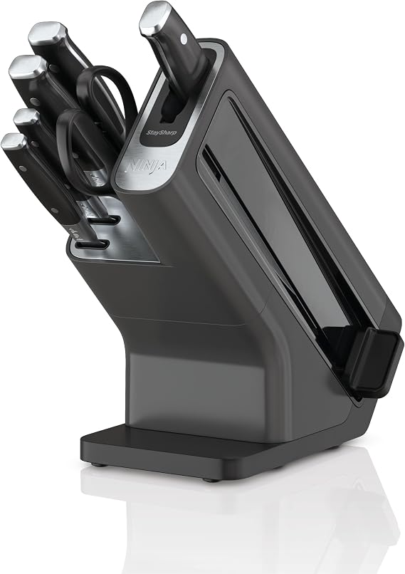 Ninja Foodi StaySharp K32006EU Stainless Steel Knife Block Set of 6 With integrated sharpener with kitchen and herb scissors stainless steel