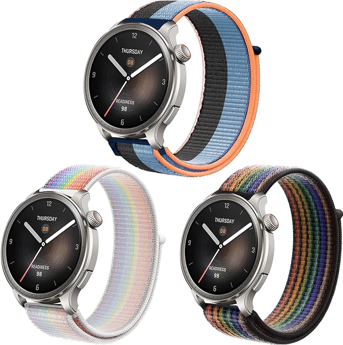 3 Pack 20mm 22mm Nylon Bands for Amazfit Active 42mm/GTS 4 Mini/GTS 4/3