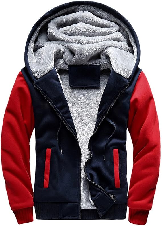 Ymosrh Men's Fleece Jacket with Hood Casual Winter Warm Heavyweight Full Zip Hoodie Jackets Sherpa Lined Coats, M-5XL