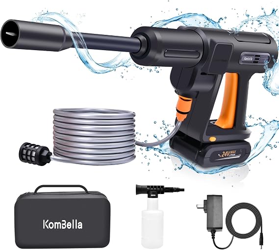 KomBella Akülü Basınçlı Yıkama Makinesi, 462PSI Basınçlı Yıkama Tabancası, 1.1GPM, 24V Şarj Edilebilir 2.0Ah Pil, Yüksek Basınçlı Elektrikli Yıkama, Temizleme ve Sulama için 2 Değiştirilebilir Nozul
