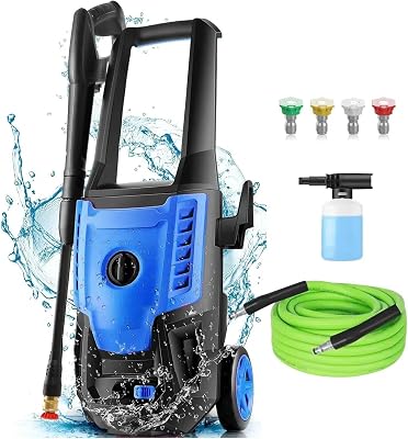 Pressure Cleaner, High Power Cleaner Machine, with Adjustable Nozzle and Soap Bottle for CarsFencesDrivewaysHomePatios Blue