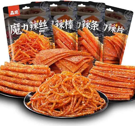Spicy Strips Chinese Snack (62G/Bag) of Handmade Spicy Strips, La Tiao,Vegetarian Spicy Strip, Konjac Lataio Spicy Strips Latio,Casual Snacks Spicy Jindao Spicy Strips (Four Combinations,1 bag)