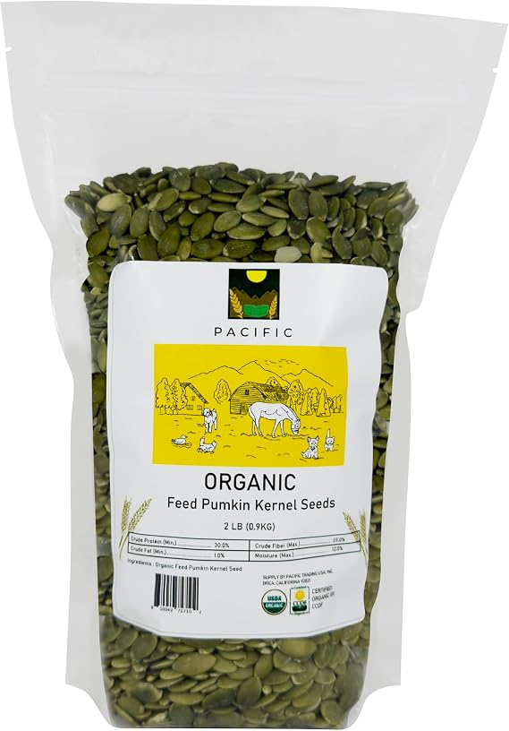 PACIFIC Organic Petfood Organic Feed Pumpkin Kernel Seeds - Organic Pumpkin Seeds for Dogs | Rich with Fiber & Minerals | USDA and CCOF Certified | Packed in USA - 2Lbs