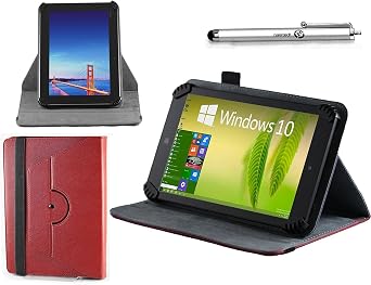 Navitech Red Faux Leather Case Cover with 360 Rotational Stand with Stylus Compatible with Huawei MediaPad T3 10