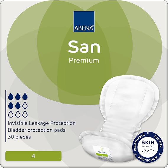 ABENA San Premium Mens & Womens Incontinence Pads, Breathable & Comfortable, Fast Absorption, Discreet & Effective Shaped - Premium 4, 800ml Absorbency, 30PK