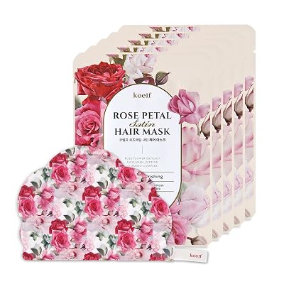 Koelf Rose Petal Satin Hair Mask - Intensive Nourishing & Repairing Cap Mask for Silky, Moisturizing Hair, Strengthens Scalp, Rose Essence Treatment 5ea