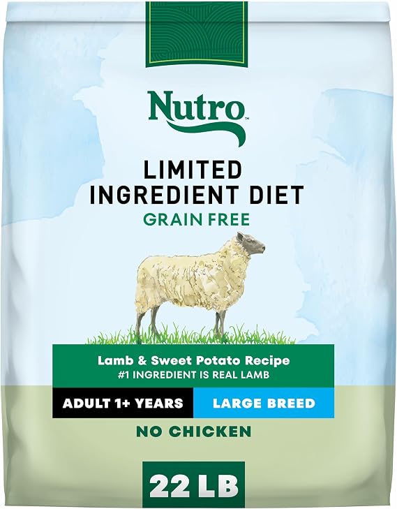 Nutro Limited Ingredient Diet Large Breed Dry Dog Food, Lamb, 22 lb | Grain-free, lamb #1 ingredient, no chicken/beef/corn, wheat, soy, 10 ingredients or less, sensitive skin support