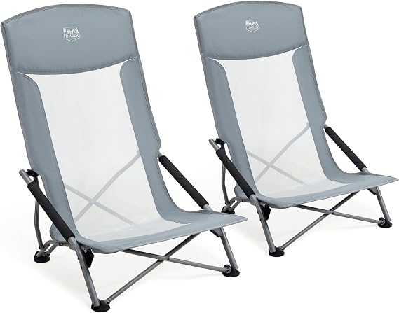 TIMBER RIDGE Low Folding Beach Chair Set of 2 Mesh High Backrest 150kg Grey