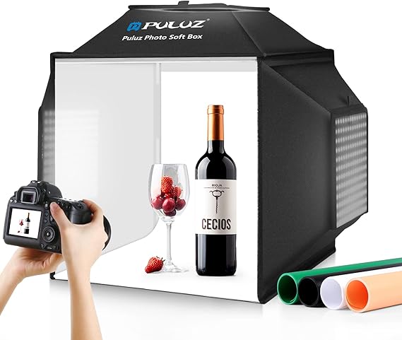 PULUZ Upgraded 16x16 inch Photo Light Box, 480 LEDs Photo Studio Tent Soft Box, CRI 95+ Dimmable Shooting Box with 4 Backdrops for Product Photography