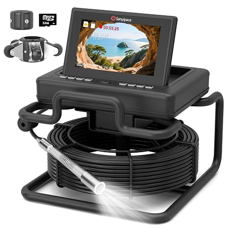 Sanyipace Sewer Camera,7" IPS Pop-up Screen,Distance Counter,20X Zoom,66FT