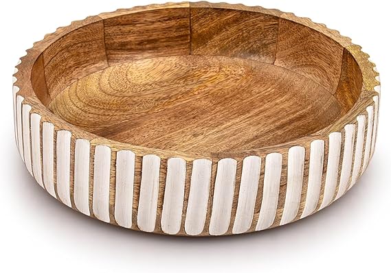 Kimona Fruit Bowls Wood Fruit Bowl or Decorative Bowl for Table Decor for Kitchen Counter or Farmhouse Christmas Centerpiece (10" X 10" X 2.5")