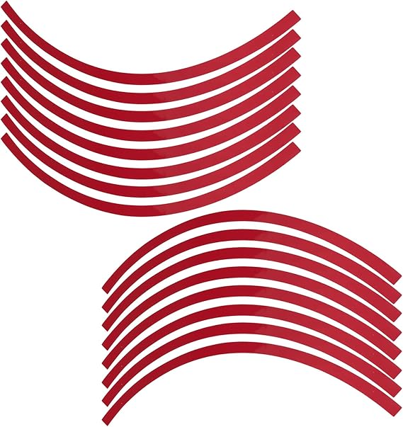 Reflective Wheel Rim Strips, Adhesive Safety Decals for Cars Motorcycles Red 16 Pieces Pre Curved Universal Fit 17 to 19 Inch Rims Night Visibility
