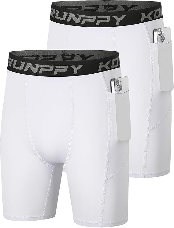 Boys Compression Shorts - Athletic Underwear for Basketball Spandex Shorts Sport Workout Base Layer Side Pocket