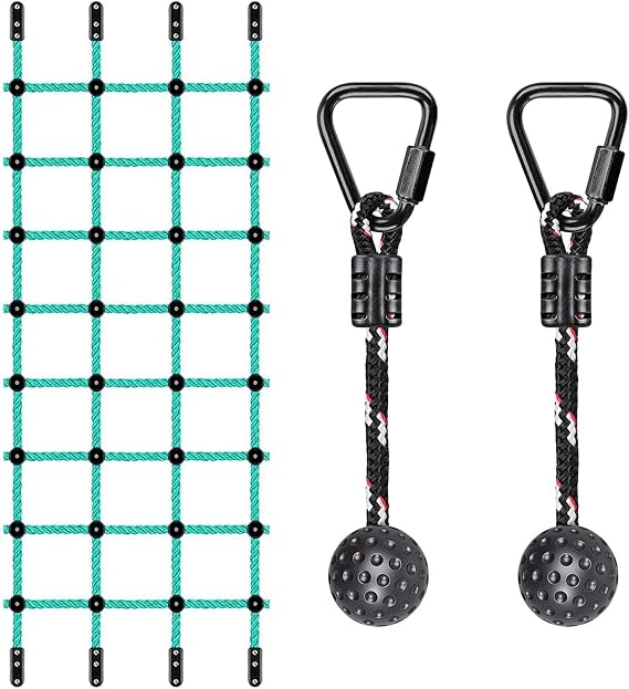 BeneLabel Climbing Cargo Net & Ninja Obstacle Course Bundle - Durable Nylon Rope Ladder & Adjustable Monkey Bars for Kids - Indoor/Outdoor Play Set - 250LB Capacity