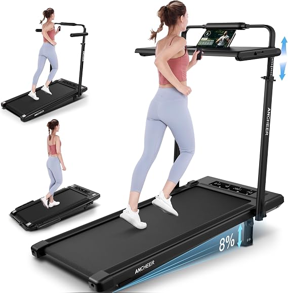 ANCHEER Walking Pad Treadmill with Incline&Adjustable Height,8 in 1 Under Desk Treadmills with Removable Desk Workstation,Foldable Treadmill for Home 350lbs Max,3 Types Control,Installation-Free