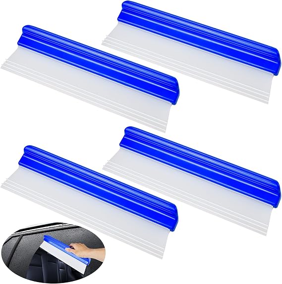 Supkiir 4 Pack 12 Silicone Car Drying Squeegee, 3-Layer T-Bar Water Blade Professional Automotive Water Wiper, Car Windshield Squeegee Flexible Water Blade Squeegee for Car Window Glass Bathroom