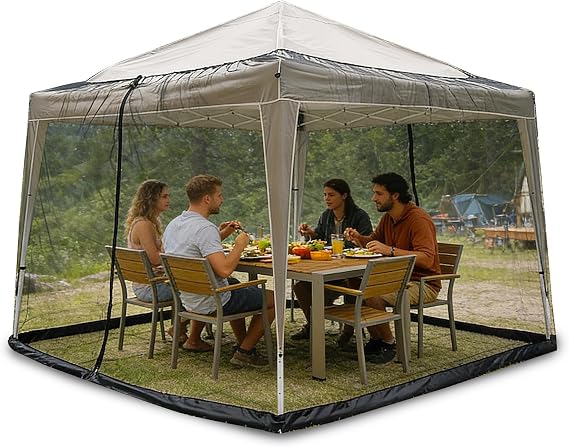 10x10 FT Gazebo Mosquito Net, Universal Mosquito Curtains with Water-Filled Base for Stability, Dual Zipper Doors, Portable Gazebo Screen with Carry Bag for Outdoor Use