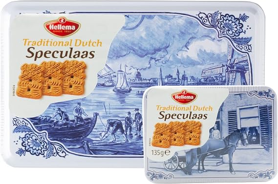 Hellema Speculaas Traditional Dutch Spiced Cookies Biscuits in Classic Tin Box - 415 Gram