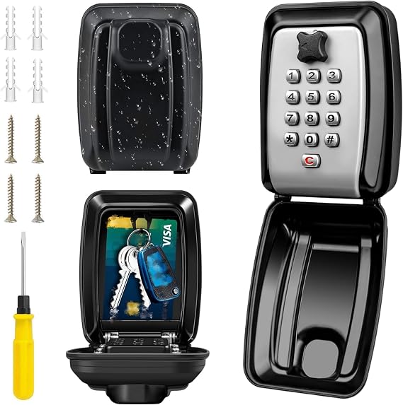 Key Safe Wall Mounted Police Preferred, Key Lock Box Outdoor, Key Safe Boxes Large Key Lock Cabinet Outside, Weatherproof Security Keysafe Lockbox for Keys, Key Hider Box with Resettable 12-Digit Code