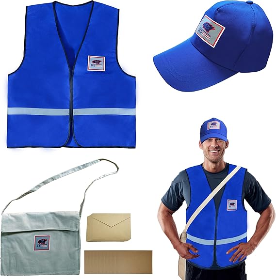 Tahonuss Postman Career Costume Kit Mailman Costume Cosplay Occupationn Accessories Set