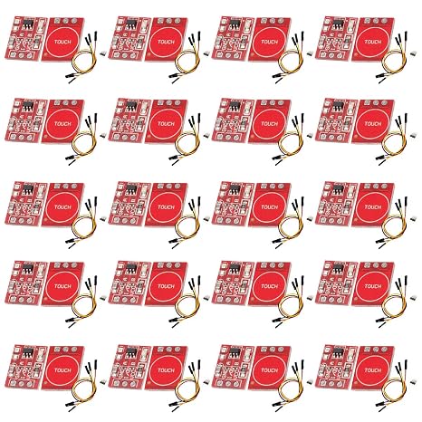DAOKI 20 Set TTP223 Capacitive Touch Switch Button Self-Lock Module for Arduino with 30 Pin Header Black, Yellow, Red Dupont line