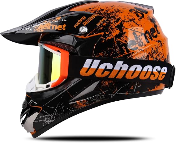 Kids Dirt Bike Helmets Youth ATV Helmet DOT Approved, for 4 Wheeler, Motocross, BMX, MX, UTV, Go Kart, Racing, Baseball, Includes Goggles
