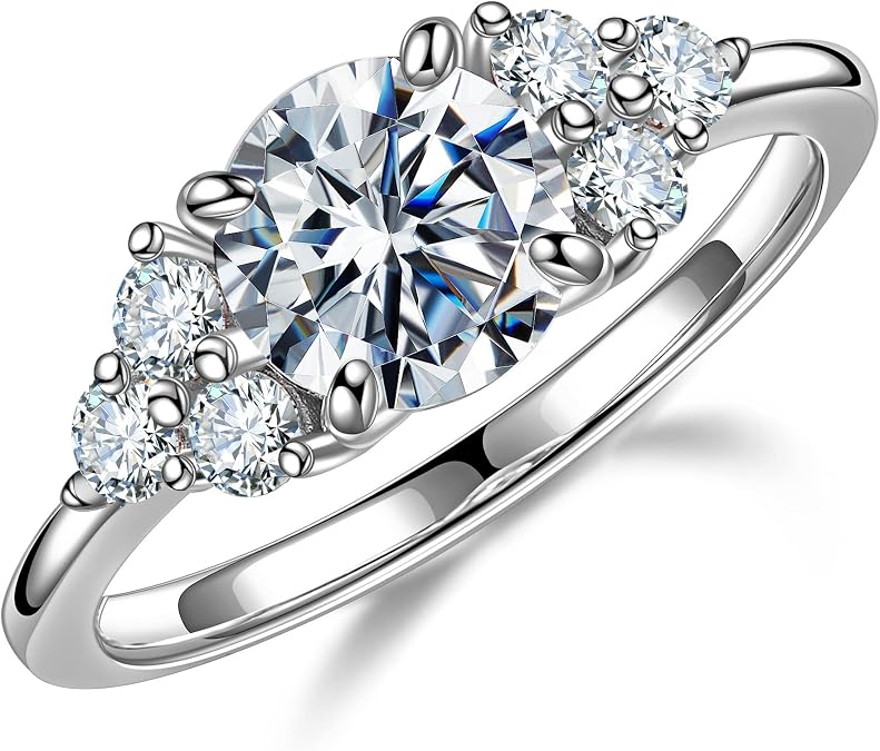 MOOSEA 7 Stone Moissanite Engagement Rings for Women, Womens Wedding Ring