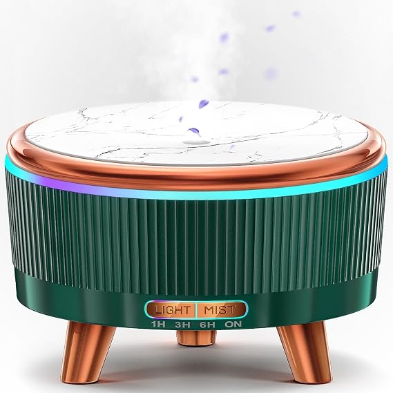 500ml Essential Oil Diffuser for Home, Quiet Diffusers for Essential Oils Large Room, Ultrasonic Aromatherapy Diffuser Scent Diffuser Fragrant Oil Humidifier Vaporizer for Bedroom, 7 LED Color, Green