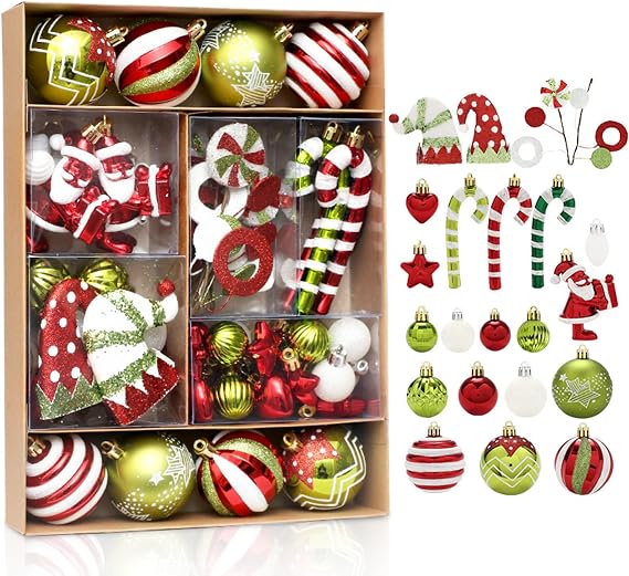 Pack of 50 Christmas Baubles Plastic Christmas Tree Baubles Hanging Decoration for Christmas Tree Decoration (Red)