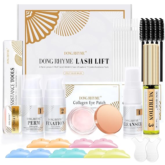 Lash Lift Kit, DONG RHYME Lash Perm Kit with Glue Balm, Professional Lash Curling Kit, Semi-Permanent Eyelash Lifting Curling Perming Wave, Brow Lamination Eyelash Perm Kit DIY at Home