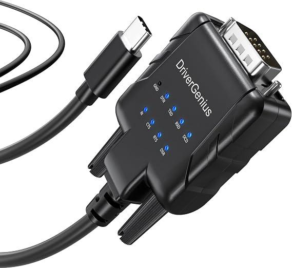 DriverGenius Industrial USB Type C to Serial RS232 DB9 Adapter Converter | with 9 x LEDs - Compatible with Win11/10, MacOS