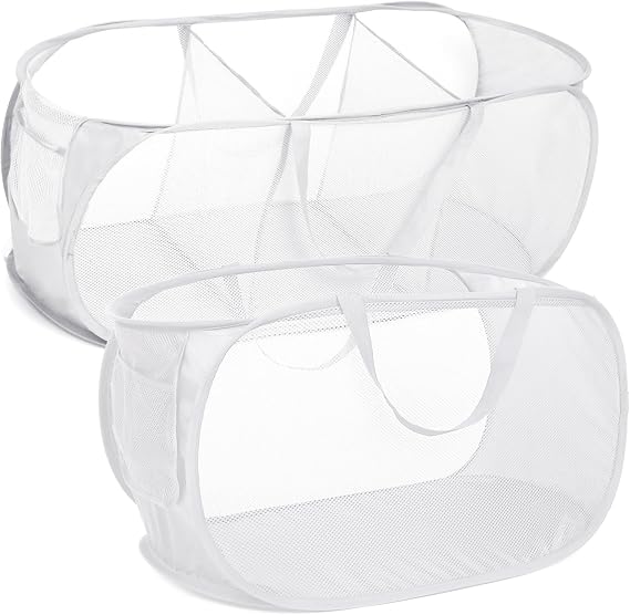 White Collapsible Laundry Baskets, Foldable Laundry Basket 3 Compartments, Durable Dirty Clothes Hampers for Laundry, Dorm, Bathroom, Bedroom or Travel