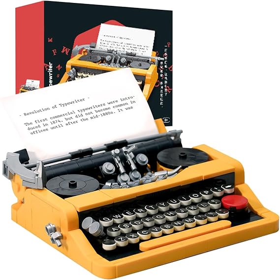 Typewriter Building Set, Modular Building Construction, Typewriter Building Kit, Building Block Kits, Bricks Model Collection For Adults, Collectible Retro Display Model, Building Block Kits