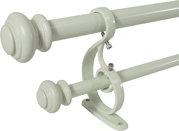 Beme International Decopolitan Urn Telescoping Double Drapery Rod Set, 36 to 72-Inch, Antique White