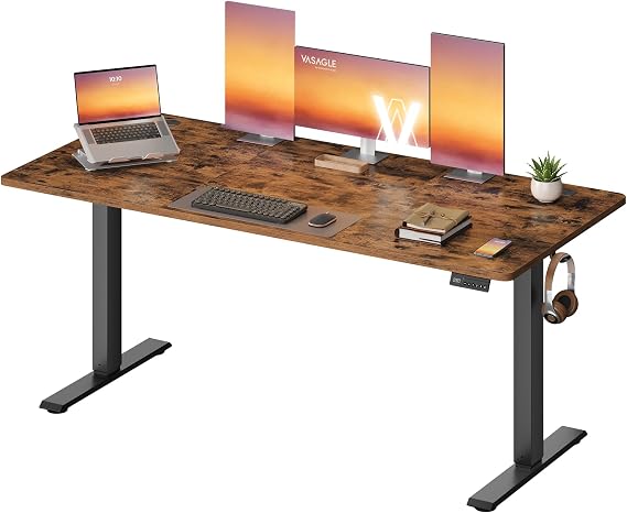 VASAGLE Electric Standing Desk, Height Adjustable Desk, Sedentary Reminder, 4 Memory Heights, for Home Office, 160 x 70 cm, Rustic Brown LSD316KD01
