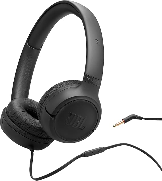 JBL Tune 530 - Wired on-Ear Headphones with a 3.5mm aux Jack and JBL Pure Bass Sound, Tangle-Free Flat Cable, Hands-Free Calls, Lightweight, Comfortable, and Foldable (Black)